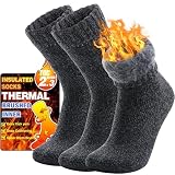 Calcetines Calefactables Térmicos para Frío Extremo, Mujer y Hombre - Gruesos y Cálidos para Esquí, Deporte, Trabajo - 3 Pares Navidad Chimenea (Gris Oscuro, M)