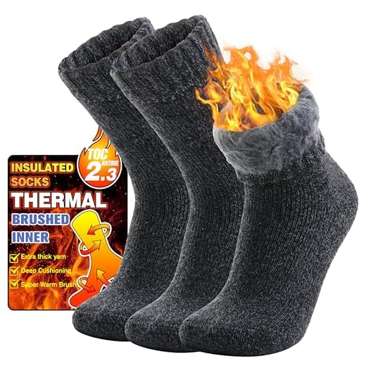 Welwoos Heated Thermal Socks for Women & Men Winter Warm Ski Thick Boot Insulated Gift Socks Stocking Stuffers for Women 3 Pairs (Dark Grey,M)