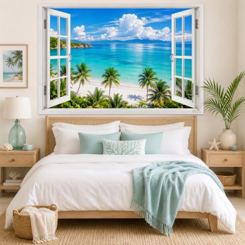 Sanzugh Ocean Beach Tapestry, Hawaii Sea Nature Fake Faux Window Art Tapestries Wall Hanging For Bedroom College Dorm Living Tropical Summer Room Office Decor 60X40 Aesthetic Poster by Sanzugh - Used condition - Image 2