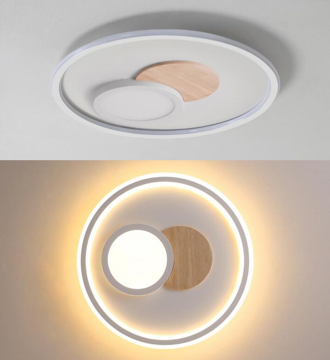 Lampy wiszące LED Lampa sufitowa Drewniana lampa do sypialni z pilotem Ściemnialna Salon Biały Okrągły 50 cm Wnętrze pokoju edukacyjnego