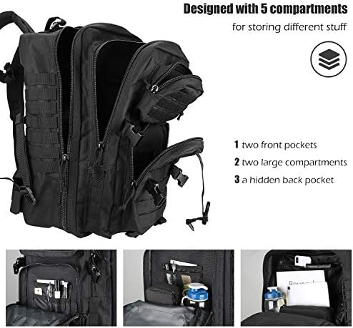 ProCase Military Tactical Backpack, 42L Large Capacity Rucksacks 3 Day Army Assault Pack Bag for Hunting, Trekking and Camping and Other Outdoor Activities, Gift for Father's Day -Black