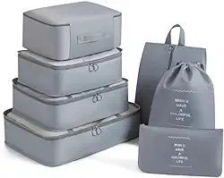 Kit Organizador de Malas para Viagem 7 Peças Conjunto Organizador Completo Bolsas Necessaire Sapatos Maquiagem Roupas Bagagem Organizada (Cinza)