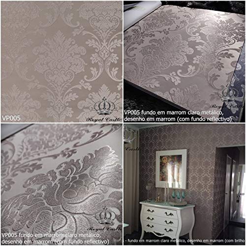 PAPEL PAPEL DE PAREDE COLEÇÃO VAPERSSE - ROYAL CASTLE (VP005 fundo em marrom claro metálico, desenho