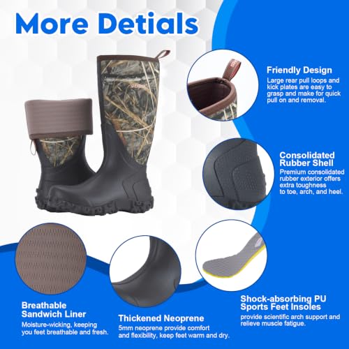 Image of Showave Rain Boots for Men Waterproof Insulated Rubber Neoprene Boots Heavy-duty Mud Boot for Farming Raining Fishing Gardening Yard Work