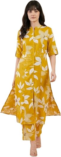 Winza Designer Floral Printed Collared Neck Cord Set for Women | Cotton Blend Kurta Set for Women Ethnic Kurta Co ords for...