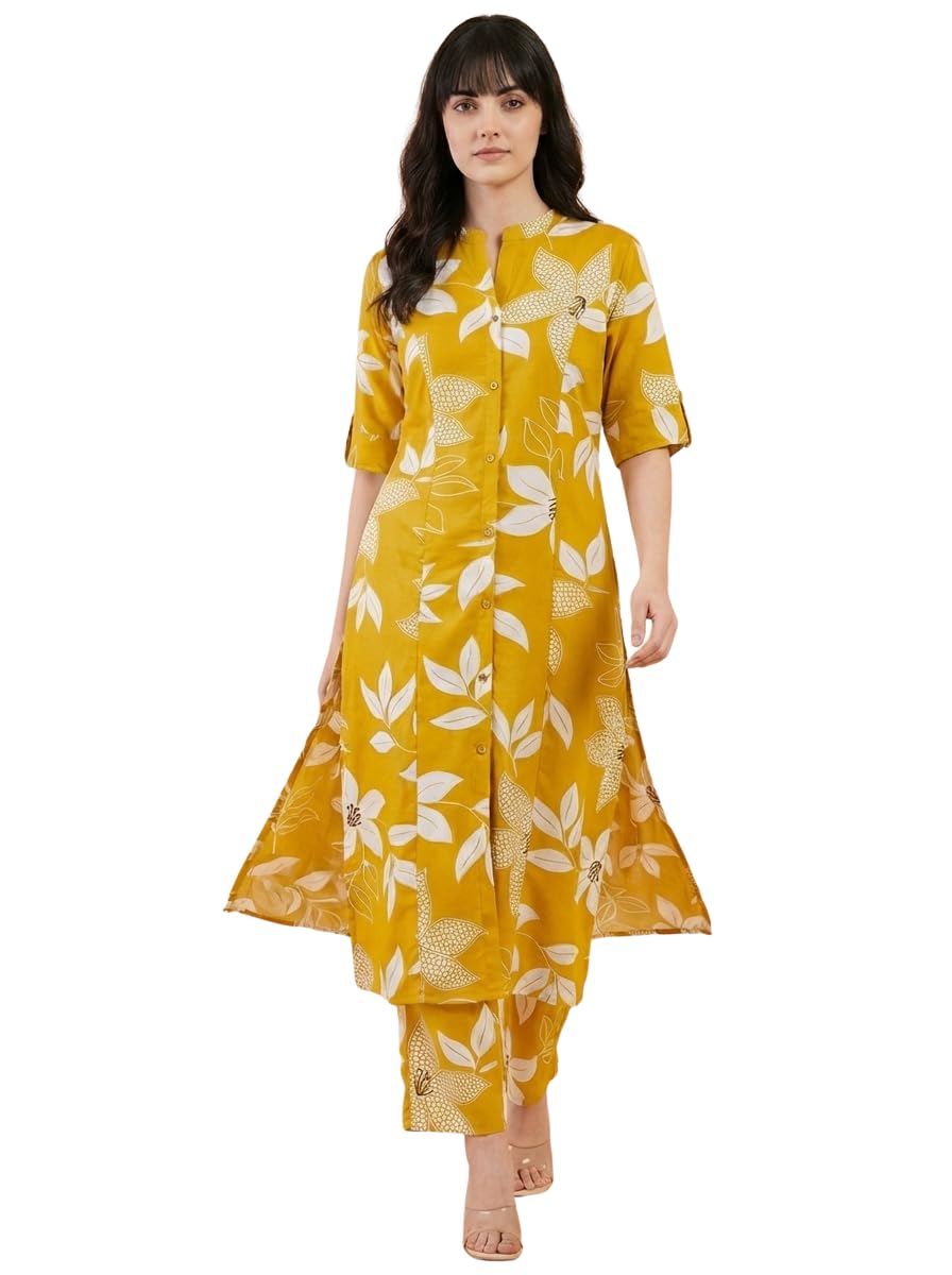 Winza Designer Floral Printed Collared Neck Cord Set for Women | Cotton Blend Kurta Set for Women Ethnic Kurta Co ords for... - Review, Price and Buying Guide