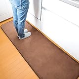 アイリスプラザ キッチンマット 台所マット 玄関マット 60×240cm 洗える 防ダニ加工 ふわふわ フランネル ホットカーペット対応 ブラウン FNR-RCK-6024