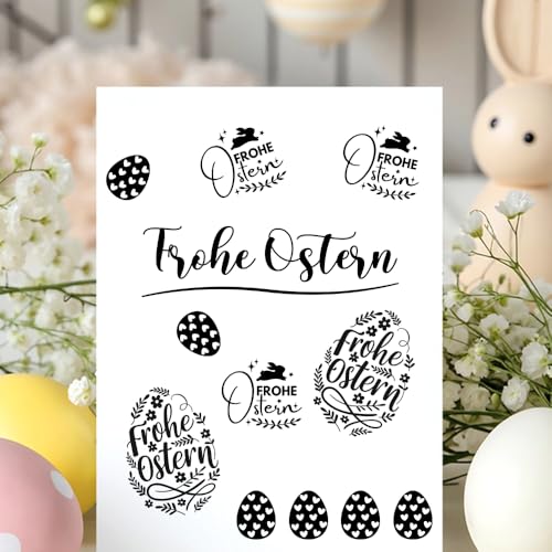 Ostern Stempel 4 Stück, Stempel Frohe Ostern, Holzstempel,Osterstempel für Eierstempel,Osternbasteln,Geschenkpapier Scrapbooking