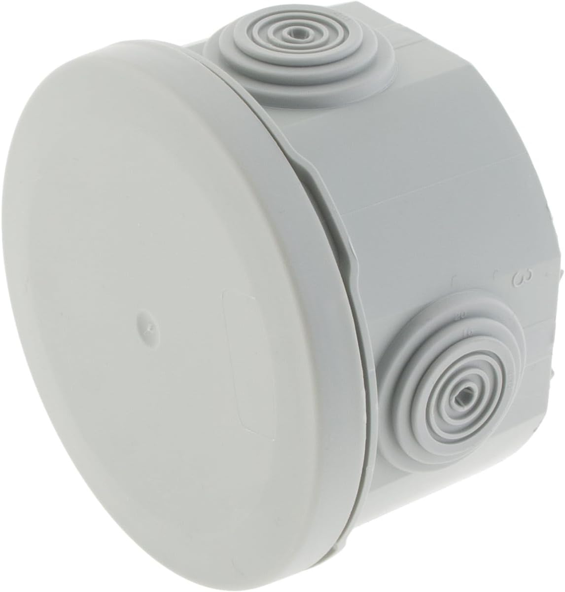 Protec, No Airbox Junction Box IP55 Diameter 70 x 42 mm White with 4 Side Inlets Diameter 4/14/16/20 mm, Bi-Injection Nipple, Shock Resistance IK07, Temperatures -40°C to +100°C, Clip-On Cover