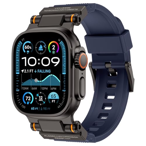 Image of FOAMUNOC Rugged Band Compatible with Apple Watch Ultra 3 /2 /1 Band 49mm /46mm /45mm /44mm /42mm, Metal Connector with Strap for iWatch Ultra Series 11 /10 /9 /8 /7 /6 /SE3 /SE2 /SE /5 /4 /3 /2 /1, Navy Blue /Black