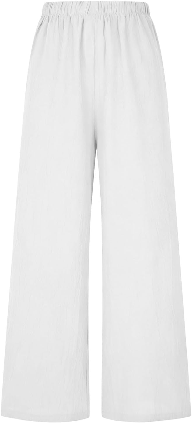 Womens Pants Summer Solid Color High Waisted Pants Drawstring Wide Leg Casual Pant Straight Leg Soft Comfy Pant
