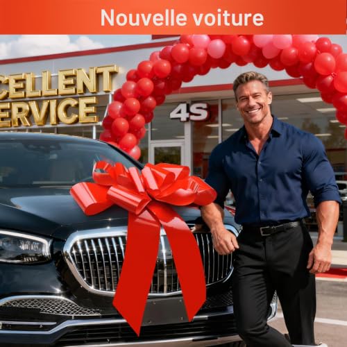 KNJOMZIE Grande Boucle De Voiture 76cm/30 Pouces Rouge - Grosse Boucle De Cadeau avec 2 Ventouses, Matériau Premium pour Voiture, Vélo, Noël, Mariage, Anniversaire – vue 6