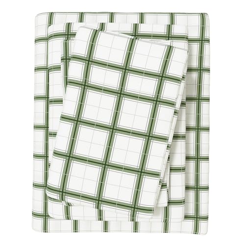 GIGBEI Turkish cotton flannel sheets, double-brushed, block plaid, grey, ultra-soft, cozy, 4-piece bedding set, California king size, adjustable, lightweight, durable, portable, 100