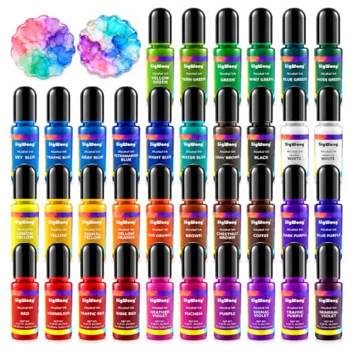 Alcohol Ink Set - 36 Bottles Vibrant Colors High Concentrated Alcohol-Based Ink, Concentrated Epoxy Resin Paint Colour Dye Great for Resin Petri Dish, Coaster, Painting, Tumbler Cup Making(10ml Each)