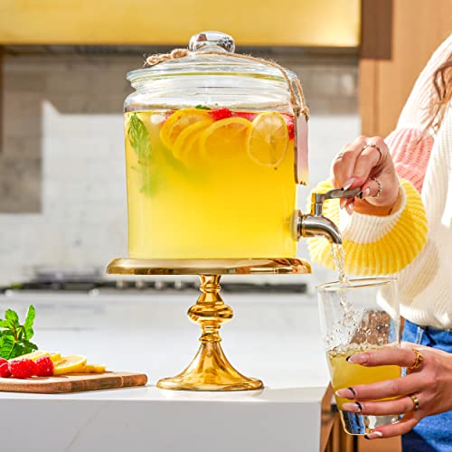 1 Gallon Beverage Dispenser With Stainless Steel Spigot + Marker & Chalkboard 100% Leakproof Glass Drink Dispenser For Parties With Spout, Airtight Beverage Serveware For Water, Juice, Laundry #TOP1