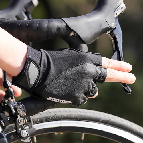 MasYosh de Cyclisme, SBR épaissie Paume Absorption des Chocs Anti-dérapant Demi-Doigt D'équitation avec Maille Respirante pour Hommes Femmes (L)