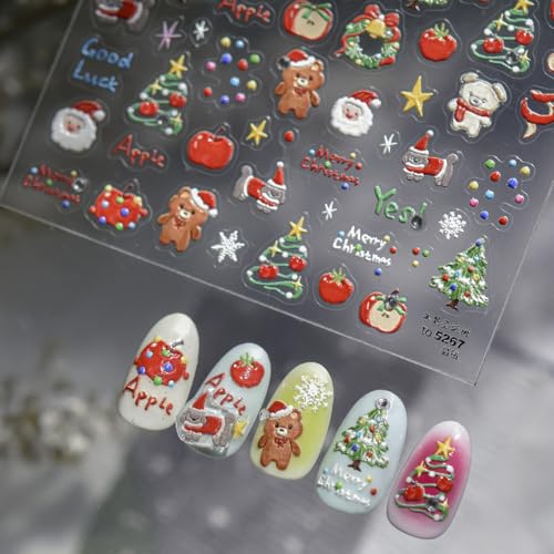 Christmas Nail Art Stickers 5D Diamond Xmas Nail Decals 1PCS