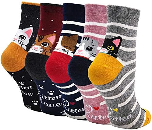Womens Funny Animal Socks Ladies Cotton Socks Funky Cute Cartoon Odd Novelty Socks, Christmas Socks, 5 Pairs
