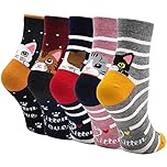PUTUO Womens Funny Animal Socks Ladies Cotton Socks Funky Cute Cartoon Odd Novelty Socks, Christmas Socks, 5 Pairs (cats)