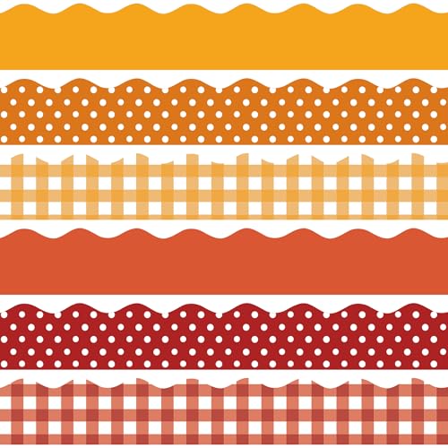 75Ft Fall Autumn Bulletin Board Borders Orange Yellow Dots Plaid Border Scalloped Trim Thanksgiving Fall Harvest School Home Classroom Office Decorations for Chalkboard Wall Door Window Teacher