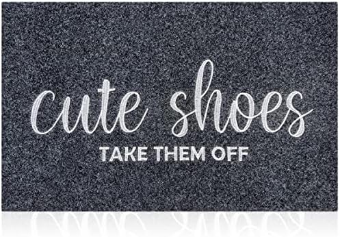 AOAOPQ Front Door Indoor Outdoor Entrance Doormat Grey Rubber Welcome Door Mat Cute Shoes Take Them Off Doormat Anti Slip Easy to Clean Corridor Patio Entry Mat