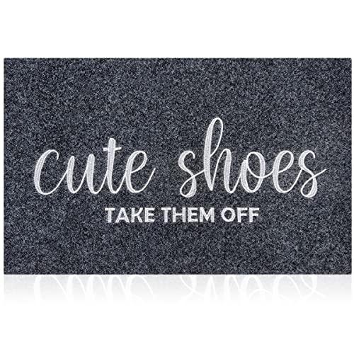 Welcome Mat Entryway Cute Shoes Take Them Off Front Door Mats 24"x 36" with Rubber Backing Out Doormat Non Slip Natural Doormats Grey by AOAOPQ - Used condition - US$18.45