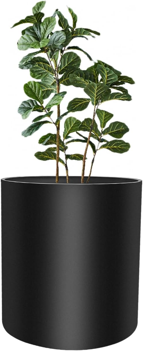 Flower Pot Large Indoor Cylindrical Plastic Planter with Drain Hole and Stopper (Black, 10 Inch)