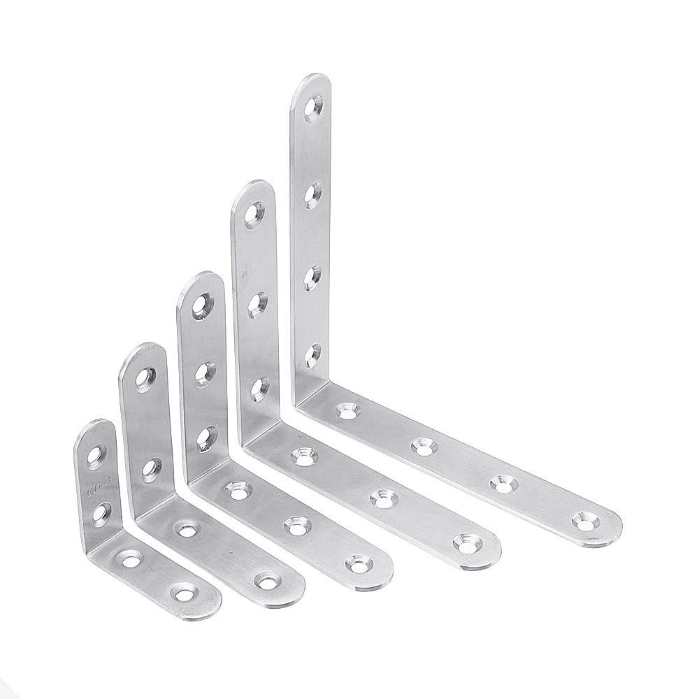 Lot De 18 équerres De Renfort En L – Petits Crochets Droits, Acier Inox, Argent