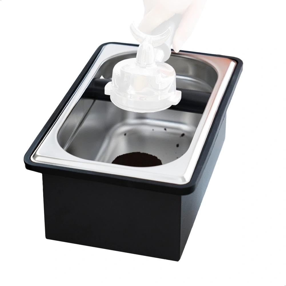 Watchget Black Espresso Knock Box, Stainless Steel Coffee Pucks Container, With Noise Reduction Rubber Ring, Silicone Bar For Knocking Coffee Filter Grinds, Espresso Machine Accessories, Large