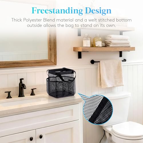 Lifewit-Mesh-Shower-Caddy-Portable-for-College-Dorm-Room-Essentials-with-7-Pockets-Freestanding-Hanging-Organizer-Basket-Quick-Dry-Tote-Bag-for-Camping-Bathroom-Beach-Travel-1-Pack-Black-2-Handles-Fre