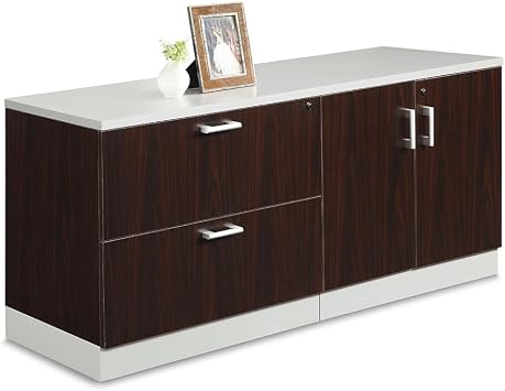 NBF Storage Cabinet Lateral File Combo for Office Organization, Mahogany