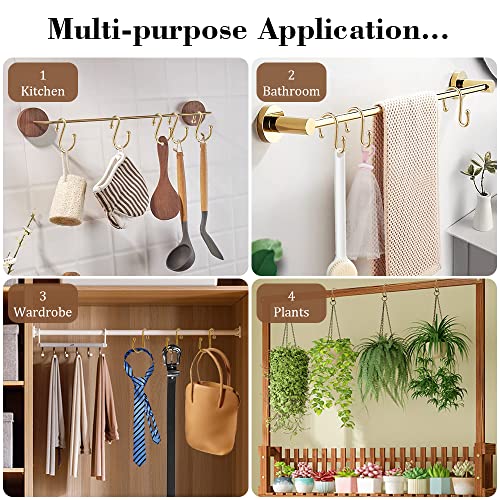 Elecharm Shower Curtain Hooks, Set Of 12 Rust Proof S Shaped Decorative Shower Curtain Rings,Multi-Purpose Hangers S Hooks (Gold) #TOP4