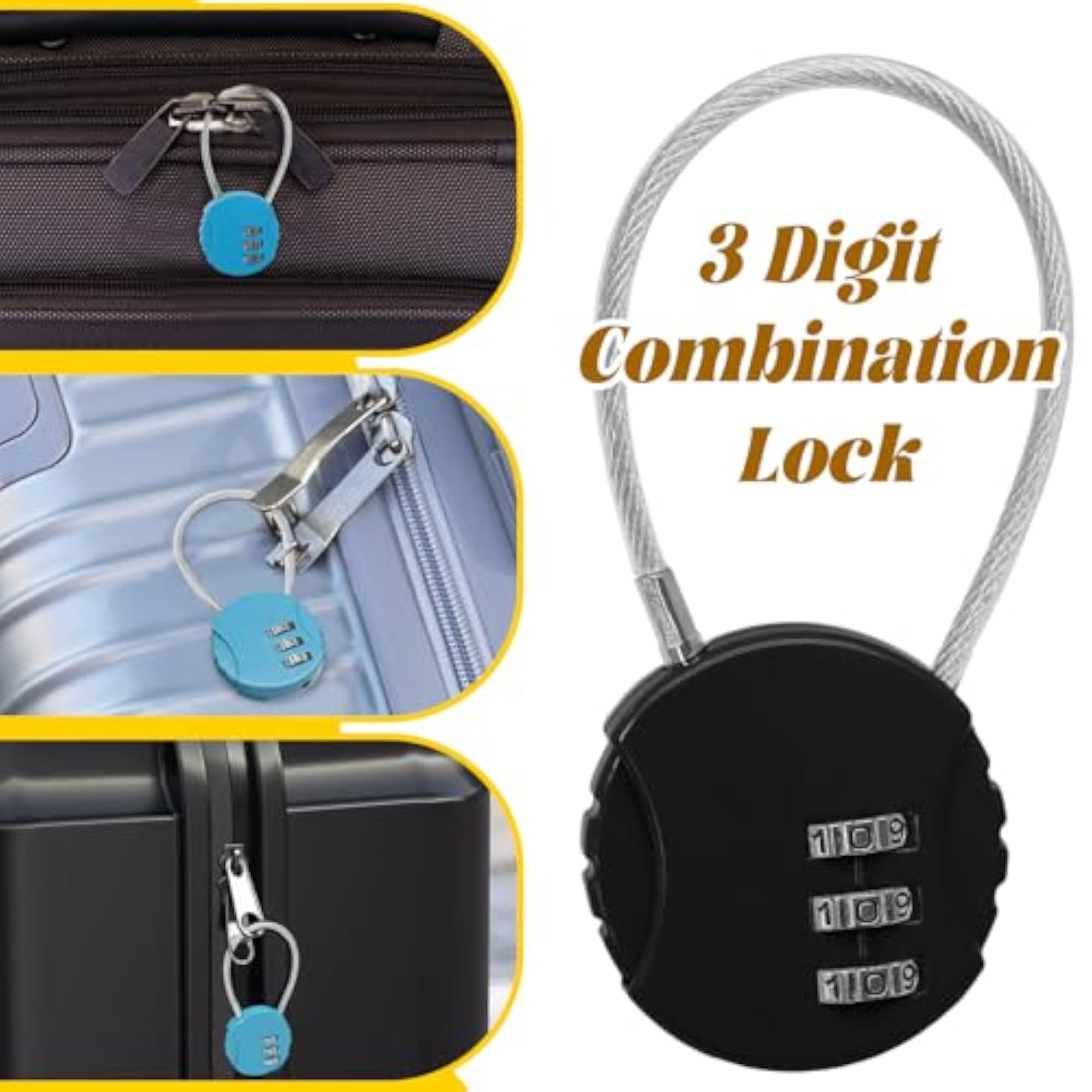 2 Pack 3 Digit Combination Lock, Blue & Black