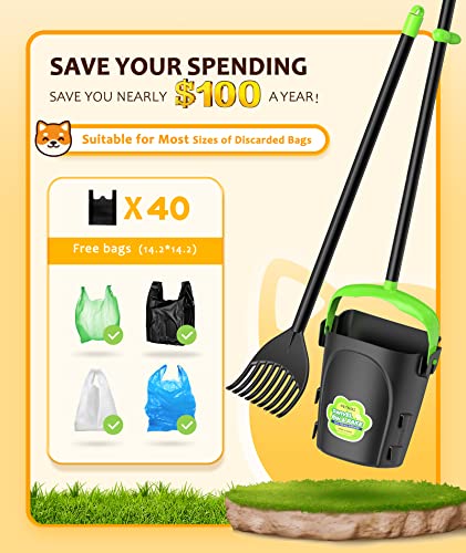 Petnoz Life Large Swivel Bin & Rake Pooper Scooper With 40 Waste Bags, 36" Long Handle & 4 Bag Hooks Adjustable Dog Pooper Scooper For Large Dogs And Pets, Portable Non-Breakable Dog Poop Scooper #TOP2