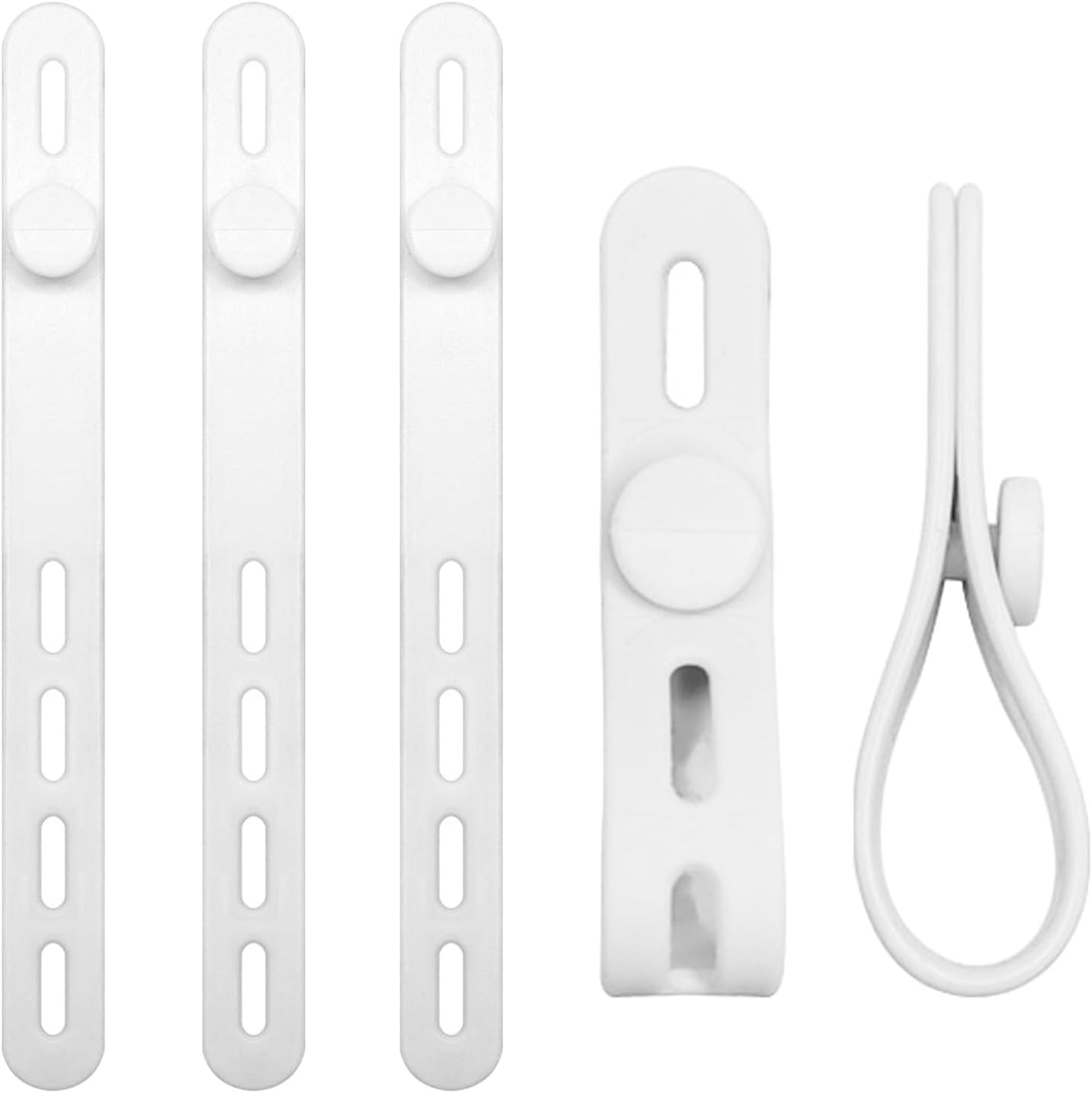 Silicone Zip Ties - 5 Silicone Straps, Multipurpose Elastic Cord Organizer | Reusable Silicones Travel Organizer with 4 Adjustable Holes for Bundling & Fastening Cords Wires