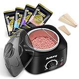 Auskang Wachs Haarentfernung Wachswärmer mit Wachsperlen (4X100g) und 20 Holzspateln, Abnehmbarer Innentopf, Aktualisierte Waxing Haarentfernung Set für Augenbraue/Gesicht/Achsel/Bikini/Bein