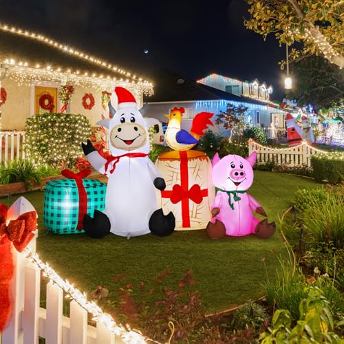 Capoda 6FT Christmas Inflatable Farm Scene Decoration Blow Up Cow Pig Chicken Gifts Outdoor Decor LED Lights Blowups Christmas Yard Decoration for Lawn Garden Xmas Holiday Farm Theme Party Decor by Capoda - Image 5