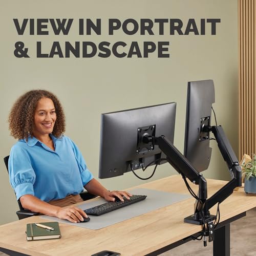 Fellowes Everyday Plus Dual Gas Spring Monitor Arm Holds Two Screens up to 32" Weighing 4.4-19.84 lbs ea, Height Adjusting, Tilt, Swivel, Rotate, VESA 75/100, Clamp or Grommet Mount, Cable Management by Fellowes - Image 4