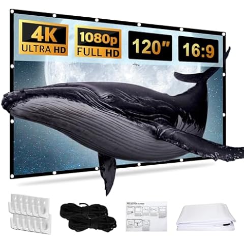 SCREENMAX Projection Screen,120 in Anti-Crease 16:9 Foldable Portable Movie Night Projector Screen,Washable 4K Ultra HD Projector Sheet Screen for Home Theater Outdoor Indoor Support Double Sided 3D Cover