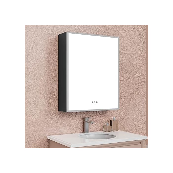 tunuo Medicine Cabinets for Bathroom with Mirror, Wall Mounted LED Medicine Cabinet Organizer with Defogger, Dimmer, Outlets & USB