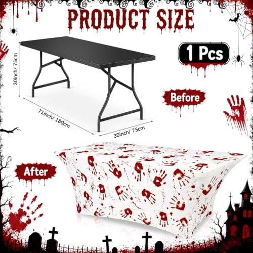 1 Pack Halloween Stretch Table Cover 6FT, Bloody Handprint Tablecloth by Tegeme - Used condition - Image 2