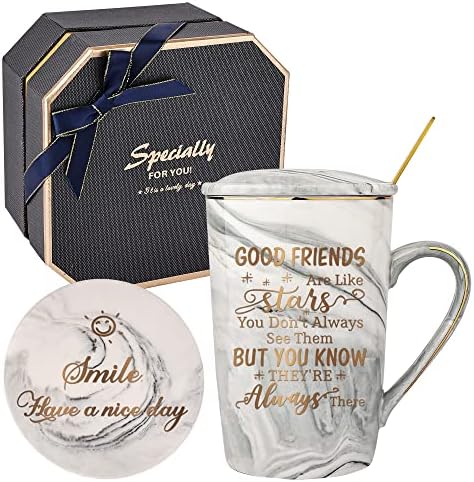 Best Friend Birthday Gifts for Women-Good Friends are Like Stars Mug-Friendship Gifts for Women Birthday Gifts Ideas for Her, Friends,Female,Sister Ceramic Marble Coffee Mug Gifts Box 14oz Grey