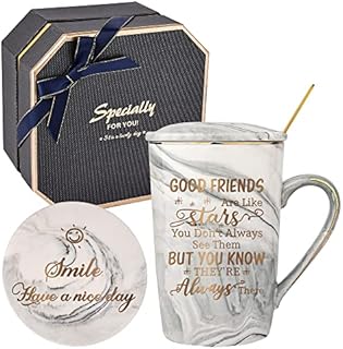 Best Friend Birthday Gifts for Women-Good Friends are Like Stars Mug-Friendship Gifts for Women Birthday Gifts Ideas for Her, Friends,Female,Sister Ceramic Marble Coffee Mug Gifts Box 14oz Grey