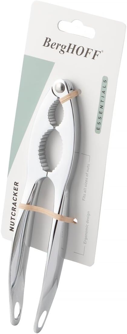 BergHOFF Essentials Cast Zinc Alloy Nut Cracker 7.5" Silver Ergonomically Designed Handle Durable & Practical Non-slip Two Different Sizes Grooved Inner Side Mirror Finish