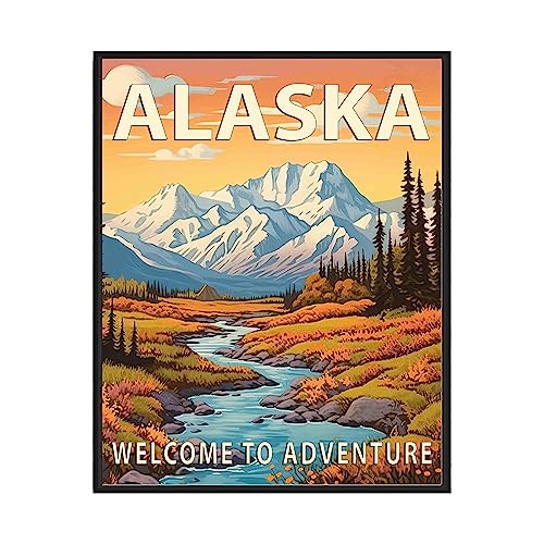 Alaska Poster Art Print, Retro States Landscape Wall art Decor, Adventure Mountain and Scenery Painting for Bedroom, Living Room (Alaska Scenery, 11x14 inches (Unframed))