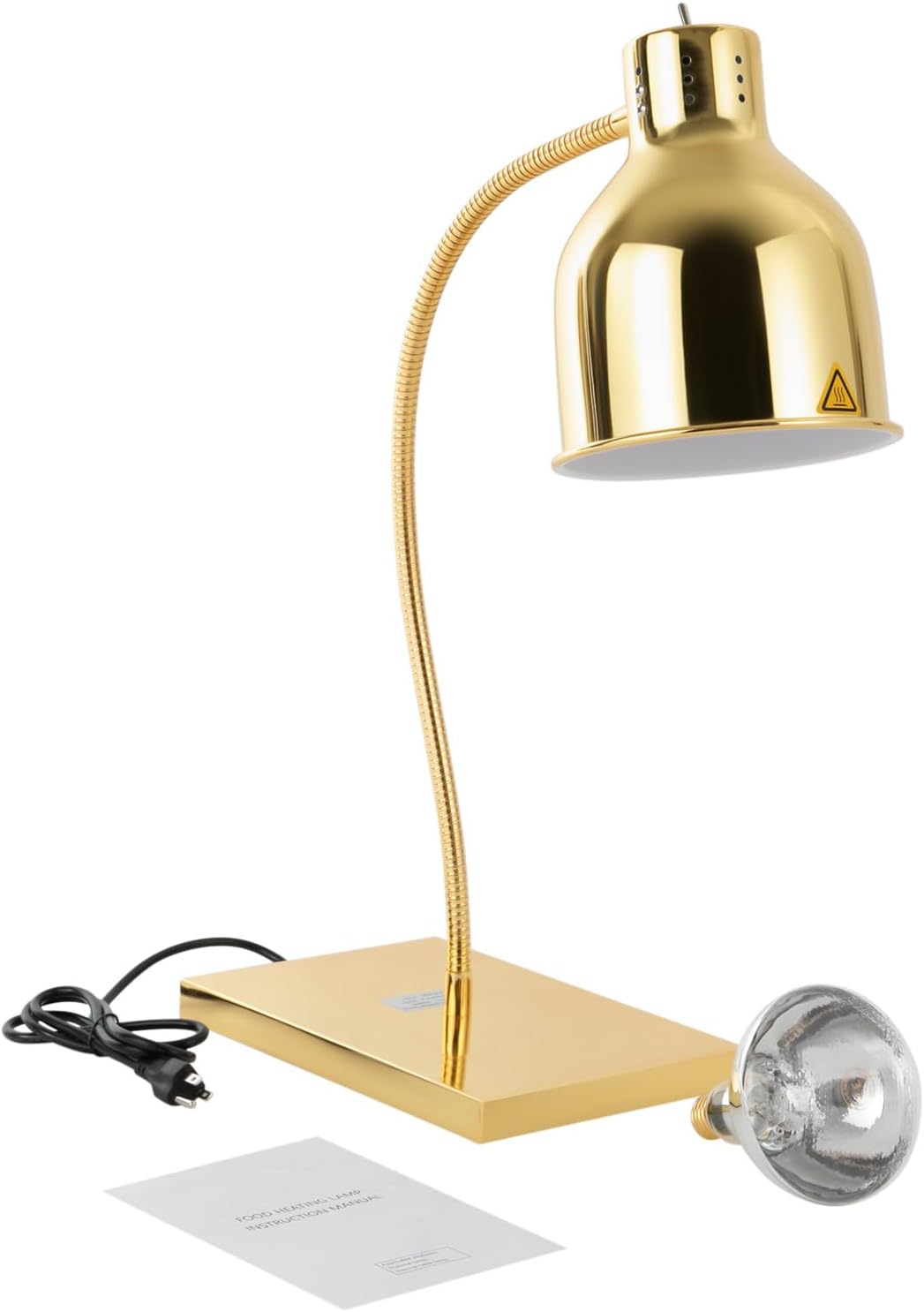 Food Heat Lamp, 250W Commercial Food Warmer Light, Free-Standing Warmer Lights, Electric Food Warmers, Buffet Warmer, 360° Rotation Angle, Food Warming Lamp for Restaurant Kitchen Cafeteria (Gold)