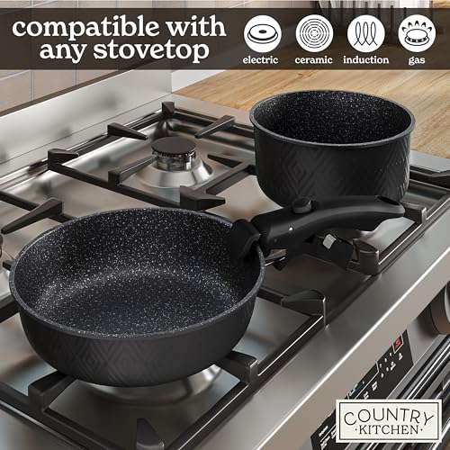 Image of Country Kitchen Cookware Set with Removable Handle, Oven & RV Safe Pots and Pans Set, Black Rhombus, Original