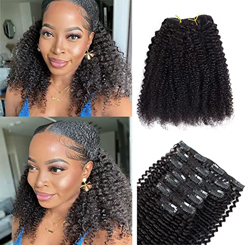 Clip In Hair Extensions For Black Women Afro Kinky Curly Clip In Hair Extensions 20Inch Curly Hair 4B 4C Clip In Extensions Human Hair Full Head Curly Clip In Hair Extensions 7Pcs 120Grams #TOP4