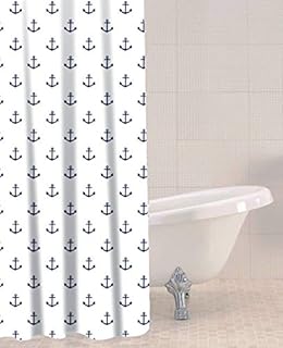 Sabichi PEVA White Shower Curtain - 180 x 180 cm (71 x 71 Inch) - 100% Polyester - Anchor Patterned - White Shower Curtains - Easy To Clean - BPA Free - Mold Resistant