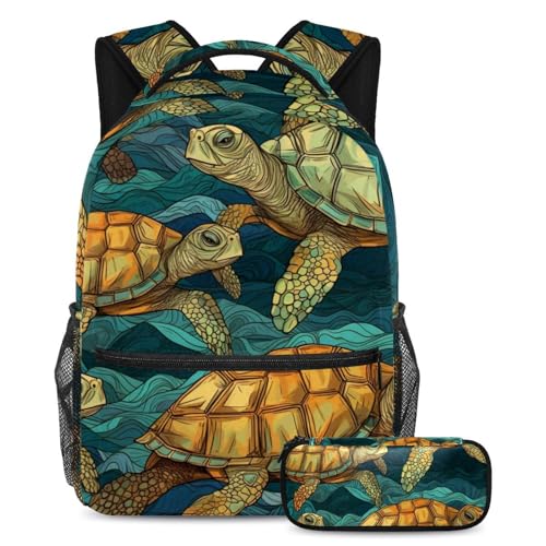 Ensemble cartable motif vintage tortues de mer cadeau idéal étudiants